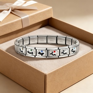 <span class=keywords><strong>Bracelet</strong></span> à breloques italien en acier inoxydable 9 mm, personnalisable avec texte et pierre de <span class=keywords><strong>naissance</strong></span> (A-Z, 12 mois), cadeau d'anniversaire, vente en gros - Product Image 2