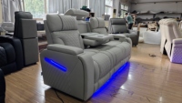 Moderno Conjunto de Sofás Reclinables Eléctricos de 3 Plazas en Cuero Genuino para Sala de Cine VIP