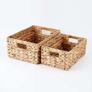 Наборы корзин для хранения водяного гиацинта ручной работы, прямоугольная плетеная корзина для хранения