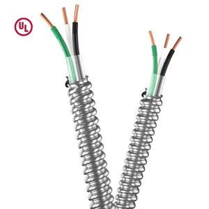 600V UL AIA PVC/naylon yalıtım yapı kablosu bakır iletkenler 14 ila 10 AWG 12/2 Awg Metal kaplı zırh BX MC kablo