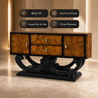 Buffet de luxe en bois de burl, armoire de rangement ornée noire sculptée pour salle à manger et hôtel