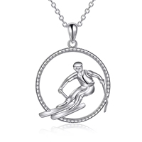 Bijoux sportifs décontractés Collier à pendentif cercle de ski en argent sterling 925 plaqué rhodium
