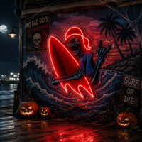 Enseigne néon LED personnalisée 'Surfing Skeleton' style vintage pour décoration murale de 'Man Cave' et d'intérieur, avec écran d'affichage