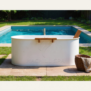 Hachillsp's New Design Oval Stainless Steel Outdoor Soaking Tub Wooden Spa Accessories Painted <strong>Ice</strong> Bath Tub Option <strong>Ice</strong> <strong>Bucket</strong> - Product Image 2