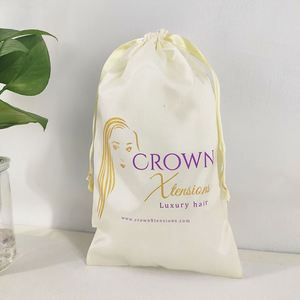 Beige <b>Dust</b> Proof Wig Handbags Storage Drawstring Satin <b>Bags</b> for Hair Bundles - Product Image 1