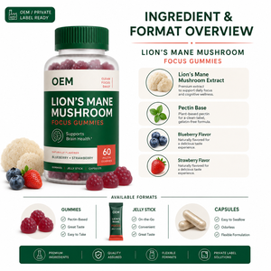 Biohacking <span class=keywords><strong>Lion</strong></span>'s Mane Focus Gummies : Soutien Cérébral, Neuroprotection, Supplément de Champignons – Marque Blanche, Étiquette Privée, Personnalisé - Product Image 5