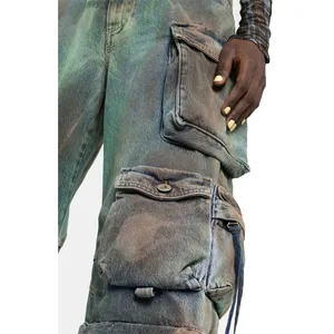 OEM Camouflage Print Collarless Design Meter Multiple Tooling Pockets Fashion Personality Denim Jumpsuit Pants For Women