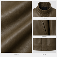 Veste pour homme avec logo personnalisé, finition en cuir, col montant, fermeture éclair métallique, poches latérales, veste décontractée streetwear