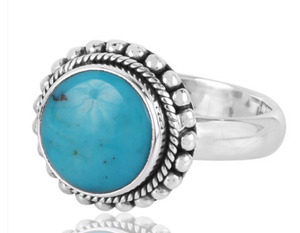 Turquoise Gemstone <b>Ring</b> Handmade Sterling Silver 925 Gift for <b>Girls</b> and Women New Fashion Jewelry - Product Image 2