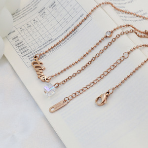 Rose Gold Clavicle Chain Necklace With Letter Charm And Crystal Pendant For Women Everyday Wear - Product Image 3