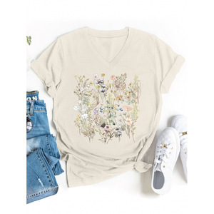 Top Corto a <span class=keywords><strong>Mezza</strong></span> <span class=keywords><strong>Manica</strong></span> per <span class=keywords><strong>Donna</strong></span>, T-shirt Casual Autunnale in Stile Bohémien, Tessuto in Bambù con Ricami Floreali e Paillettes, Traspirante - Product Image 3