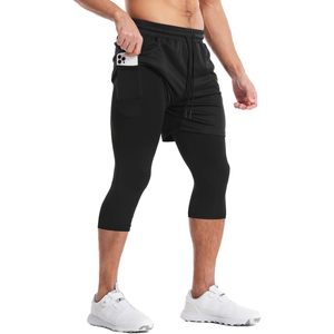 Pantalones capri 2 en 1 para correr FOXA para hombre, de secado rápido, de compresión, con múltiples bolsillos, para gimnasio, entrenamiento, atletismo - Product Image 2