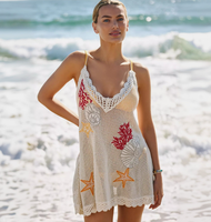 Nouvelles Arrivées EN STOCK Robe Courte de Plage Sexy pour Femme en Tricot Crocheté Ajourée, Cache-maillot