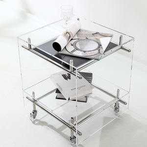 Acrylic Storage Cart With <b>Wheels</b> Multi Tier Shelf Transparent Side Table For Living Room Bedroom Modern Design - Product Image 4
