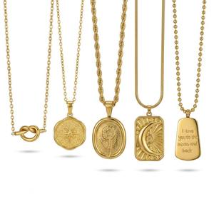 Collier Pendentif Multi-styles en Acier Inoxydable Plaqué Or 18K, Gravures Élégantes Nœud, Étoile, Rose, Lune, Vente en Gros pour Femmes - Product Image 1