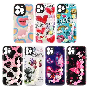 Capa de celular com suporte invisível Macaron para iPhone, Samsung e Xiaomi Impressão Imagem + Pulseiras