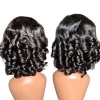 Perruque Courte Bouclée Naturelle en Cheveux Humains, Sans Lacet, Ondulée et Volumineuse, Marron, 5x5, OEM