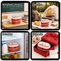 Lonchera Bento de 1600 ml, LFGB SS304, Doble Capa, Apta para Microondas, Portátil, con Adhesivos 3D de Dibujos Animados, Bolsa, Cubiertos, MOQ Bajo, Logotipo Personalizado, Regalos para Eventos