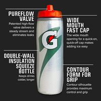 Bouteille d'eau sport Gatorade à double paroi isolée sous vide de 1 L, sans BPA, performance thermique de 24 à 36 heures, pour boire directement