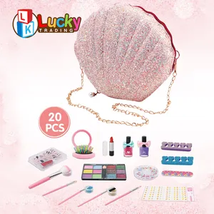 Produk baru mainan anak perempuan tas Makeup selempang badan lipstik Eyeshadow ramah lingkungan cat kuku DIY Set kuas rias wajah