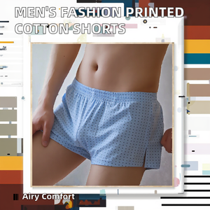 Boxers mi-taille tendance pour hommes 100 % coton, shorts décontractés amples en maille respirante imprimés numériquement avec taille élastique - Product Image 2