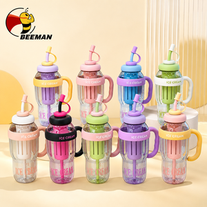 Bouteille d'eau grande capacité pour enfants Beeman avec <span class=keywords><strong>paille</strong></span> et poignée, sans BPA, gobelet réutilisable en <span class=keywords><strong>plastique</strong></span>, logo personnalisé - Product Image 1