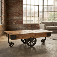 Table Basse Industrielle et Vintage en Fer Forgé, Réglable, Rustique, Antique, sur Roulettes, pour Salon et Maison