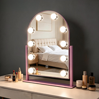 Manufacturer LED Arch Metal+Glass Freestanding Home Use Display Screen Lighted Magnifying Touch Switch Personalized Mirror