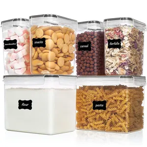 キッチン & パントリーオーガナイザー6パックドライフードプラスチック収納容器蓋付き気密高透明ボックスシリアル米粉用