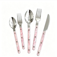Ensemble de couverts en acier inoxydable 304 poli miroir avec manche en acrylique rose nacré, couteau, fourchette, cuillère, cadeau pour fête, mariage, ou enterrement de vie de jeune fille