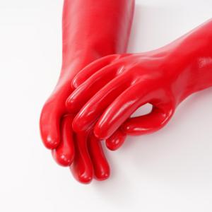ถุงมือพีวีซีสีแดงแขนยาว ป้องกันมือและแขน ถุงมือพีวีซีเพื่อความปลอดภัย - Product Image 5