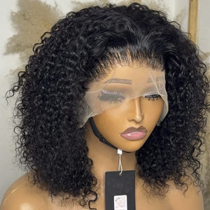 Peluca de Cabello Brasileño con Frente de Encaje 13x4, Densidad 250%, Corte Bob Corto con Ondas Sueltas y Rizadas, Transparente para Peluca con Frente de Encaje - Product Image 1