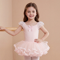 Maillot de Ballet para Niñas, Tutú con Doble Volante en las Mangas, Lazo Delantero y Trasero, Falda de Baile para Niñas Pequeñas, Vestido de Entrenamiento