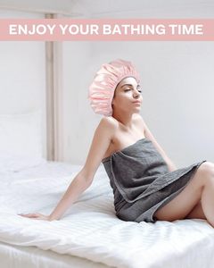 Bonnet de nuit en satin pour femme, 30 couleurs, avec large bande élastique, séchage rapide, réutilisable, grande taille, pour cheveux bouclés, idéal pour la douche et le bain - Product Image 4
