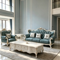 Ensemble de canapés en cuir antique, en cuir de vachette véritable, sculpté à la main, avec feuille d'or et assise rembourrée épaisse, directement de l'usine, pour hall d'hôtel, usine OEM