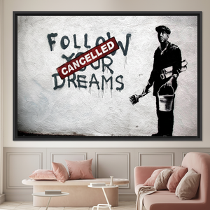 Cancelled Dreams: Banksy Graffiti <b>Canvas</b> Art Print - Wall Decor,BLACK <b>FRAMED</b> <b>CANVAS</b> - Product Image 3