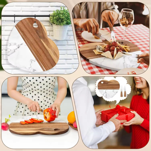 Planche à découper et à servir en bois et marbre avec ustensiles à fromage, planche à fromage de 12 pouces - Product Image 6
