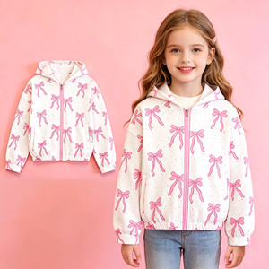 Abrigo con capucha y cremallera para niños, con lazos estilo coquette, venta al por mayor, ropa infantil de boutique, linda ropa para hermanas, nuevos estilos - Product Image 3