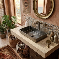 Éviers de salle de bain modernes semi-encastrés carrés en acier inoxydable 304 avec placage sous vide PVD couleur personnalisée, faciles à nettoyer et écologiques pour hôtels