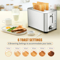 Grille-pain électrique Tenfly 2 fentes en acier inoxydable avec lumière LED, fonction pop-up automatique, minuterie numérique et bac à miettes amovible pour usage domestique