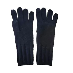 Sarung tangan rajutan panjang musim dingin kasmir pemasok kustom sarung tangan wanita hitam Solid rajutan