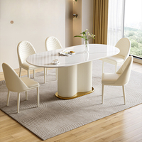Ensemble de table et de chaises de salle à manger en acier carbone avec plateau en pierre moderne et luxueux (6 places) pour hôtel et usage domestique, construction durable