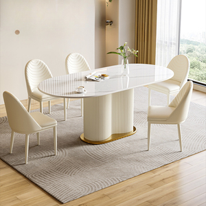 Set di Tavolo e Sedie <span class=keywords><strong>da</strong></span> Pranzo di Lusso in Stile Moderno con Piano in Pietra e Struttura in Acciaio al Carbonio (4, 6 o 8 Posti) Design per <span class=keywords><strong>Cucina</strong></span> e Sala <span class=keywords><strong>da</strong></span> Pranzo - Product Image 6