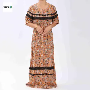 2024 New Sunrise Abya hochwertiges Kurzarm-Blumentrickmuster im Großhandel mit Spitze Spitze Damenburka traditionelles muslimisches Kleid