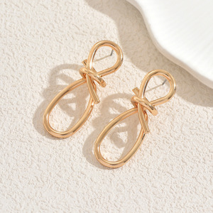 Geometric <b>Bow</b> Design 18k Gold Plated Stud Earrings For Women Everyday Wear - Product Image 3