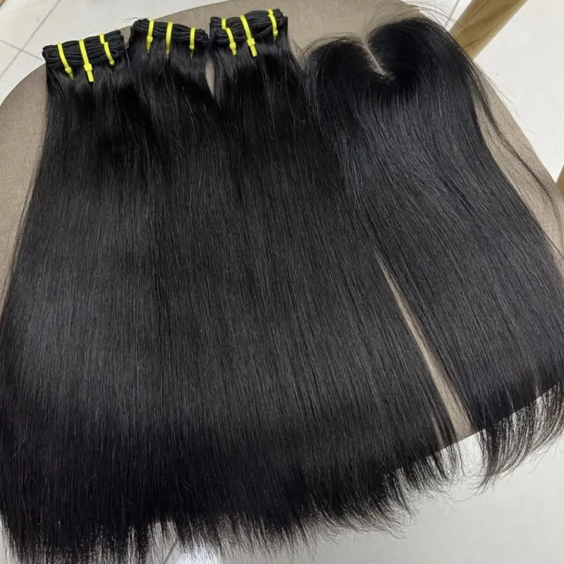 top grade 10A straight lace closure with silky straight hair extensions bone straight human hair extensions