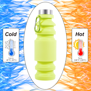 Bouteille d'eau en silicone écologique de 550 ml avec anneau central, résistante à l'eau chaude et froide, tasse en silicone souple réutilisable, gourde de sport en silicone - Product Image 1
