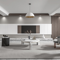 Meuble TV sans poignées, style moderne, salon, MDF gris, Japandi, nordique, rotin, gris frêne