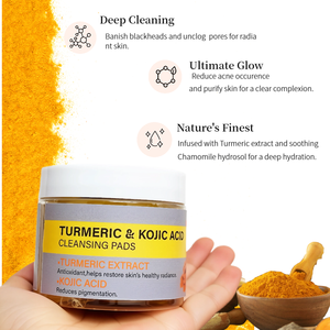 Tampons nettoyants à l'acide kojique de curcuma 50 pièces Tampons d'acide kojique de curcuma Le nettoyage et l'exfoliation aide à équilibrer l'huile de peau - Product Image 4