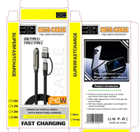 Kabel Pengisi Daya Cepat 240W 2-in-1 USB-C dengan Stand Ponsel, Dapat Dilipat, Stand yang Dapat Disesuaikan, Konduktor Tembaga Berlapis Kain, Desain Tahan Lama untuk